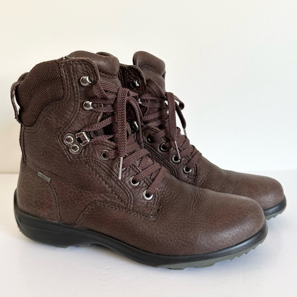 Ecco Voyage Chocolate Brown Leather Gore-Tex Winter Ankle Lace Up Combat Boots